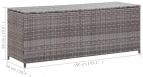 szürke polyrattan kerti tárolóláda 150 x 50 x 60 cm