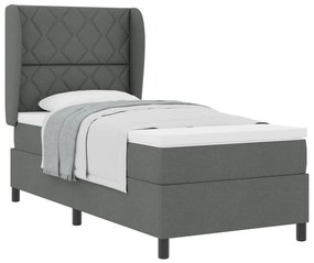 Boxspring Ágy Mattal - Sötétszürke, 90x190 cm, Szövet