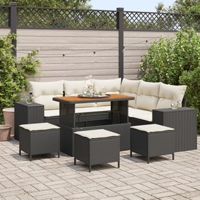 Kerti Kanapé Szett 9 pcs Fekete és Krém 110 x 55 x 71 cm