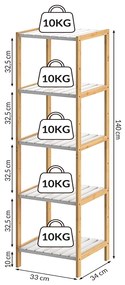 Casaria® Bambusz polc 140x33x33 cm - fehér