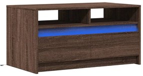 Barna tölgy színű szerelt fa dohányzóasztal LED-világítással