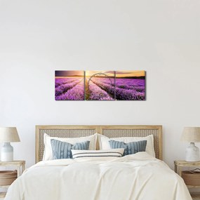 Kép - Napfelkelte levendulamezőn (órával) (90x30 cm)