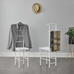 [en.casa] Szobainas 107 x 45 x 45 cm fém - MDF, ruhaállvány vállfával ülő/tárolófelülettel, fehér
