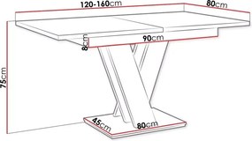 Masiv bővíthető étkezőasztal 4-6 személyes beton/magasfényű fehér