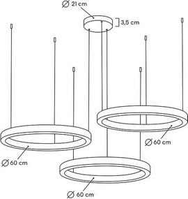 King Home RING MSE0000606060 Függőlámpa 3x38W/LED 3000K 3040LM IP20