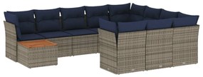 11 részes szürke polyrattan kerti ülőgarnitúra párnákkal
