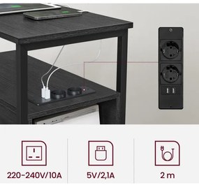 ROD fekete oldalsó asztal beépített konnektorokkal és USB-portokkal