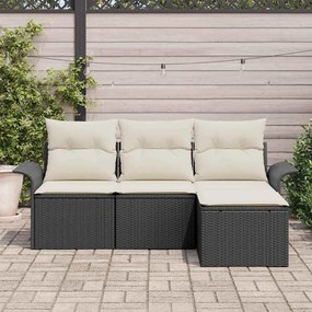 Kerti Kanapé Szett párnával tárolóval 4 pcs Fekete Poli rattan