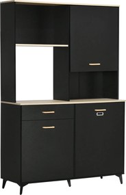 HOMCOM Konyhai Spájz és Oldalszekrény 1 Fiókkal, 3 Ajtóval és Nyitott Tárolóval, Modern Stílus, Mikrosütő Állvány 119x41x180 cm Fekete | Aosom