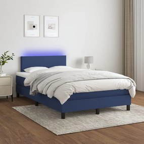 kék szövet rugós és LED-es ágy matraccal 120 x 200 cm