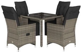 5 részes szürke polyrattan kerti bisztrógarnitúra párnákkal