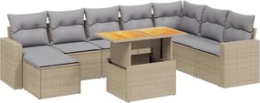 vidaXL 9 részes bézs polyrattan kerti ülőgarnitúra párnákkal