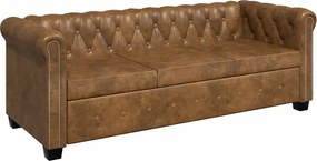 vidaXL 3 személyes barna műbőr Chesterfield kanapé