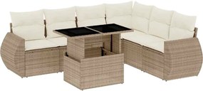 vidaXL 7 részes bézs polyrattan kerti ülőgarnitúra párnákkal