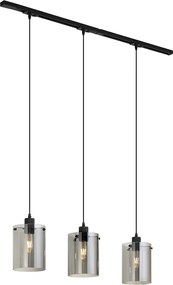 Modern railsysteem zwart met 3 hanglampen van smoke glas 1-fase - Iconic Dome