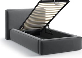 Szürke kárpitozott ágyneműtartós egyszemélyes ágy ágyráccsal 90x200 cm Jodie – Micadoni