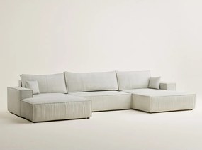 Krémszínű zsenília kinyitható-tárolóhelyes sarokkanapé (U alakú) Kyoto – Maison de Rêve