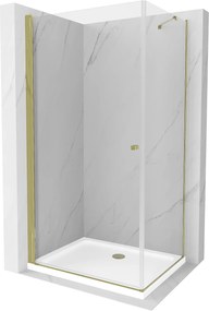 Mexen Pretoria zuhanykabin 90 x 80 cm, 6 mm-es üveg, arany profilú átlátszó üveg + vékony zuhanytálca 5 cm, 852-090-080-50-00-4010