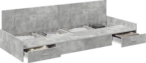 vidaXL Ágykeret fejtámlával fiókkal Beton Szürke 100 x 200 cm Faanyag