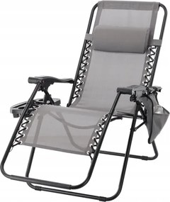 Összecsukható Kerti Napozóágy Zsebállvánnyal És Fejtámlával, Szürke