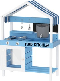 AIYAPLAY Kerti Mud Kitchen Gyerekeknek - Fából készült Kültéri Játék Konyha Tűzhellyel, Mosogatóval, Csapteleppel, Tárolópolcokkal, Edényekkel, Kiegés
