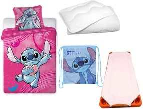 Disney Lilo és Stitch, A csillagkutya Alien Heartbeat gyerek, ovis ágyneműhuzat, derékalj, tornazsák és paplan/párna szett 100x135 cm 40x60 cm