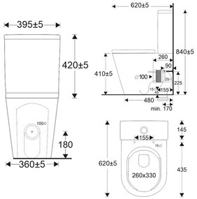 Mereo Mereo, WC kombi vario hulladék, kapucnis, Smart Flush RIMLE, 605x380x825mm, kerámia, incl. tartályok és ülések, MER-VSD91T2