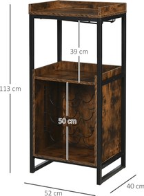 HOMCOM Ipari Stílusú Borállvány Polc 9 Palack Borhoz és Beépített Borospohár Tartó Fekete Fém Régi Fa Hatással | Aosom
