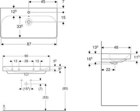 Geberit 500.251.01.1 - Smyle Square függesztett mosdó 90x48 cm kerámia/fehér