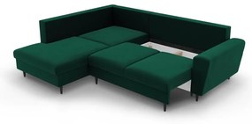 Zöld bársony kinyitható tárolóhelyes sarokkanapé (bal oldali-L alakú) Kyoto – Cosmopolitan Design