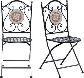 Outsunny 2 darabos összecsukható bistró kerti szék mozaiküléssel teraszra és erkélyre, 120 kg terhelhetőség, 50x40x94,5 cm, fekete | Aosom