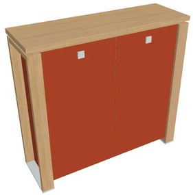 Verno+ S közepes szekrény 140 x 46 x 130 cm, üvegajtó, világos tölgy / narancs