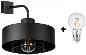Glimex LAVOR MED rácsos fekete fali lámpa 1x E27 + ajándék LED izzó