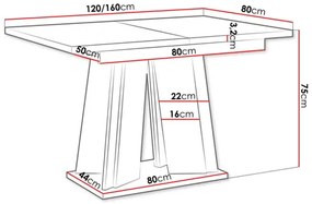 Széthúzható étkezőasztal Ledysa (fényes fehér + beton) (2-6 fő részére). 1105395
