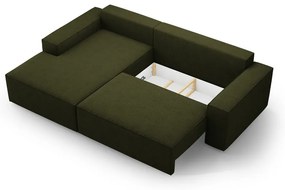 Sötétzöld buklé kinyitható sarokkanapé (bal oldali) Jodie – Micadoni Home