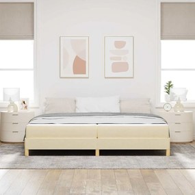 Boxrugós ágy Krém és barna 200 x 200 cm Textil és mérnöki fa