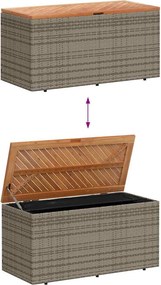 Szürke Polyrattan És Akácfa Kerti Tárolóláda 110 X 50 X 54 Cm