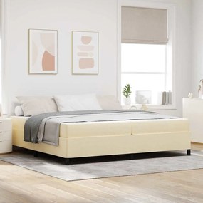 Boxrugós ágy Krém és fekete 200 x 200 cm Textil és mérnöki fa