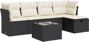 vidaXL 6 részes fekete polyrattan kerti ülőgarnitúra párnákkal