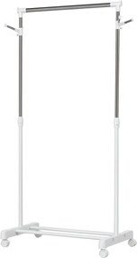 HOMCOM Standard Ruhafogó Állítható Magasságú Rúddal és Alsó Polccal Kerekeken Rozsdamentes Acél Cső 68.5x42x87-145 cm Fehér Ezüst | Aosom