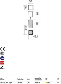 REDO 90040 XPI Kültéri Falba Építhető Lámpa LED IP65