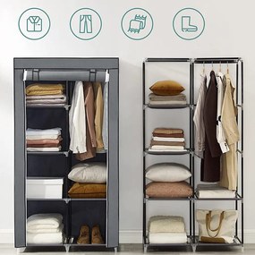 Összecsukható szövet ruhásszekrény, mobil gardrób, 88x45x 70 cm, szürke