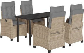 vidaXL 5 részes vegyes bézs polyrattan kerti étkezőgarnitúra párnákkal