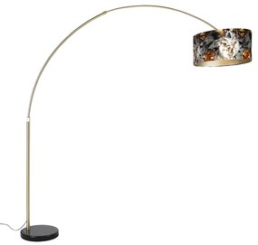 Ív lámpa sárgarézzel és fekete árnyékolóval virágmintával 50 cm - XXL