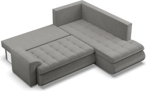 Tokio sarokkanapé, L alakú háttámlával, 2 ágyneműtartóval, bársony, jobboldali, világosszürke