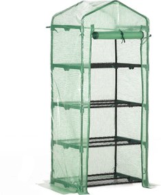 Outsunny Kerti Üvegház 4 Polccal és PE Borítással, Csőacél Otthoni Tűzhely Üvegház Növények és Virágok Neveléséhez, 70x50x160 cm Zöld | Aosom