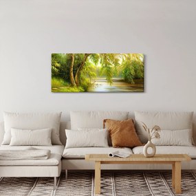 Kép - fűzfa a tó mellett, olajfestmény (120x50 cm)