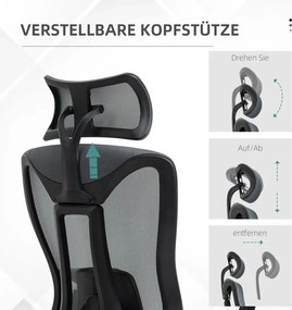 Vinsetto Ergonomikus irodai szék, 135-os dőlésszög, állítható magasság 3D, szürke