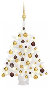 Fehér műkarácsonyfa LED-ekkel és gömbszettel 65 cm