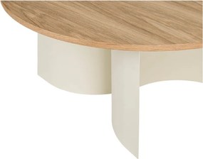 Krémszínű-natúr színű kerek dohányzóasztal kőrisfa dekoros asztallappal ø 95 cm Gavo – noo.ma